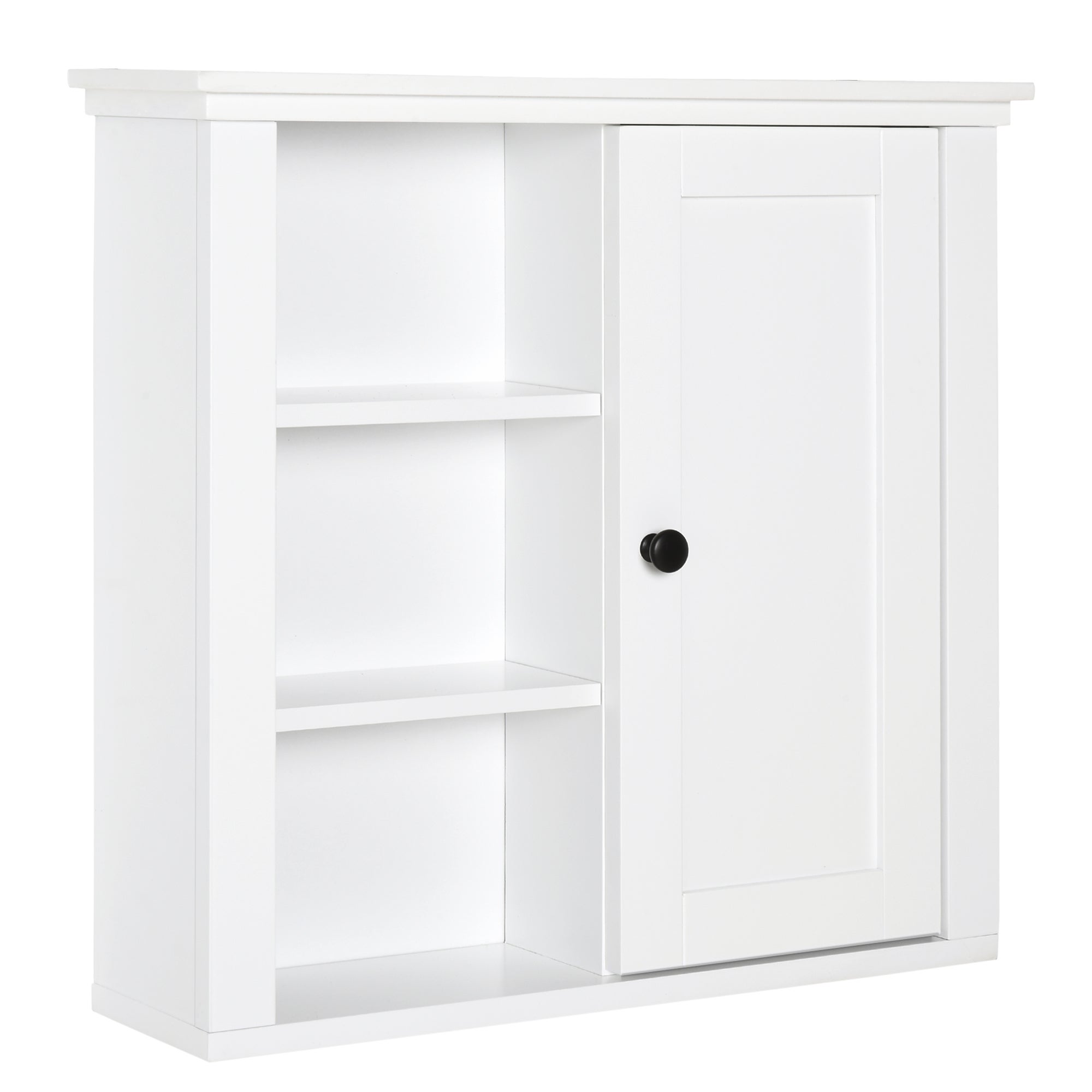 Szafka ścienna do łazienki, wisząca szafka toaletowa, 1 drzwi, 3 półki, wymiary: szer. 53 cm x gł. 14,5 cm x wys. 50,5 cm, białe drewno