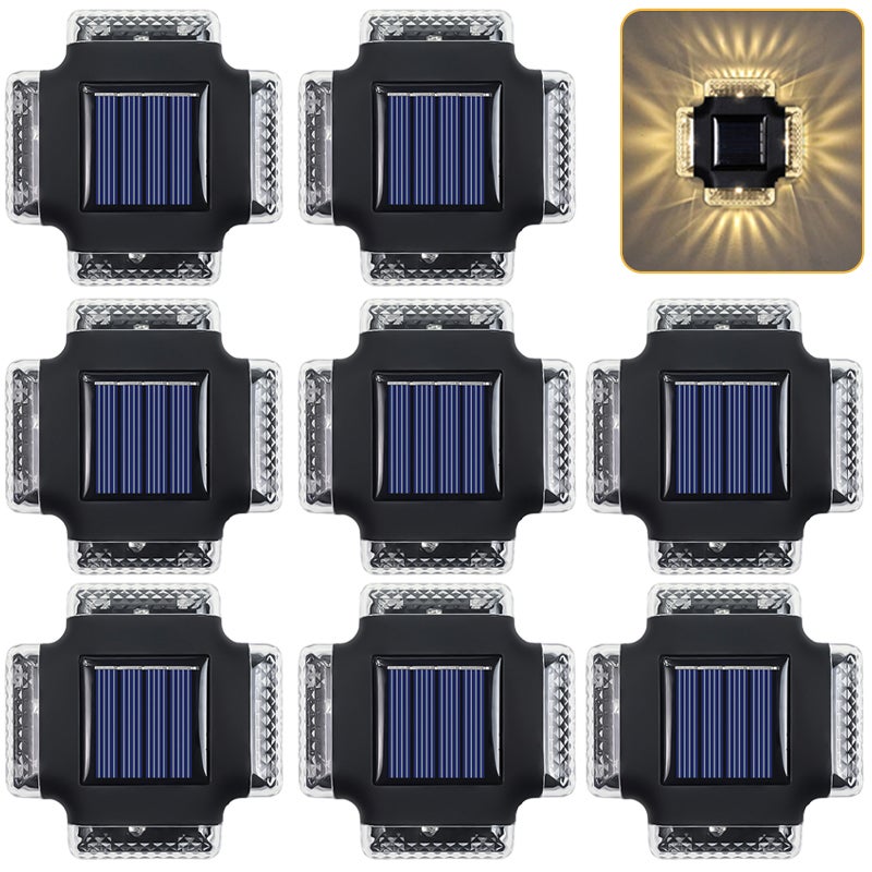 Zestaw 8 lamp solarnych IP65, oświetlenie zmierzch-świt, ścienne, ciepłe, ogród.