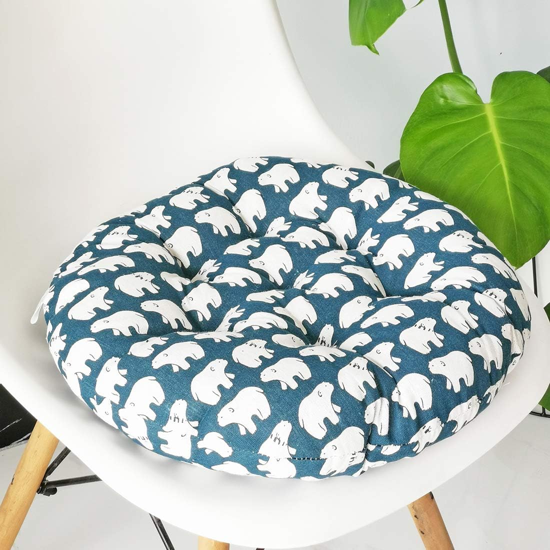 Miękka, okrągła poduszka na krzesło w stylu boho, idealna do ogrodu, na patio, do domu, kuchni, biura, o średnicy 40 cm, z motywem niedźwiedzia polar