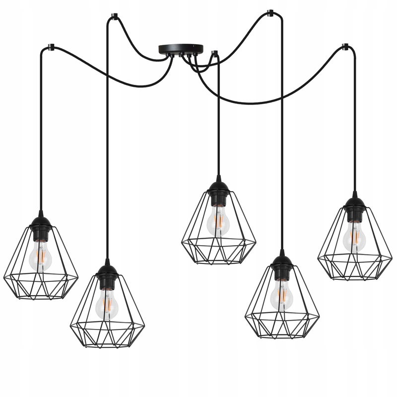 Lampa sufitowa wisząca Light Home LH Spider 5x E27 abażur geometryczny czarny nowoczesna