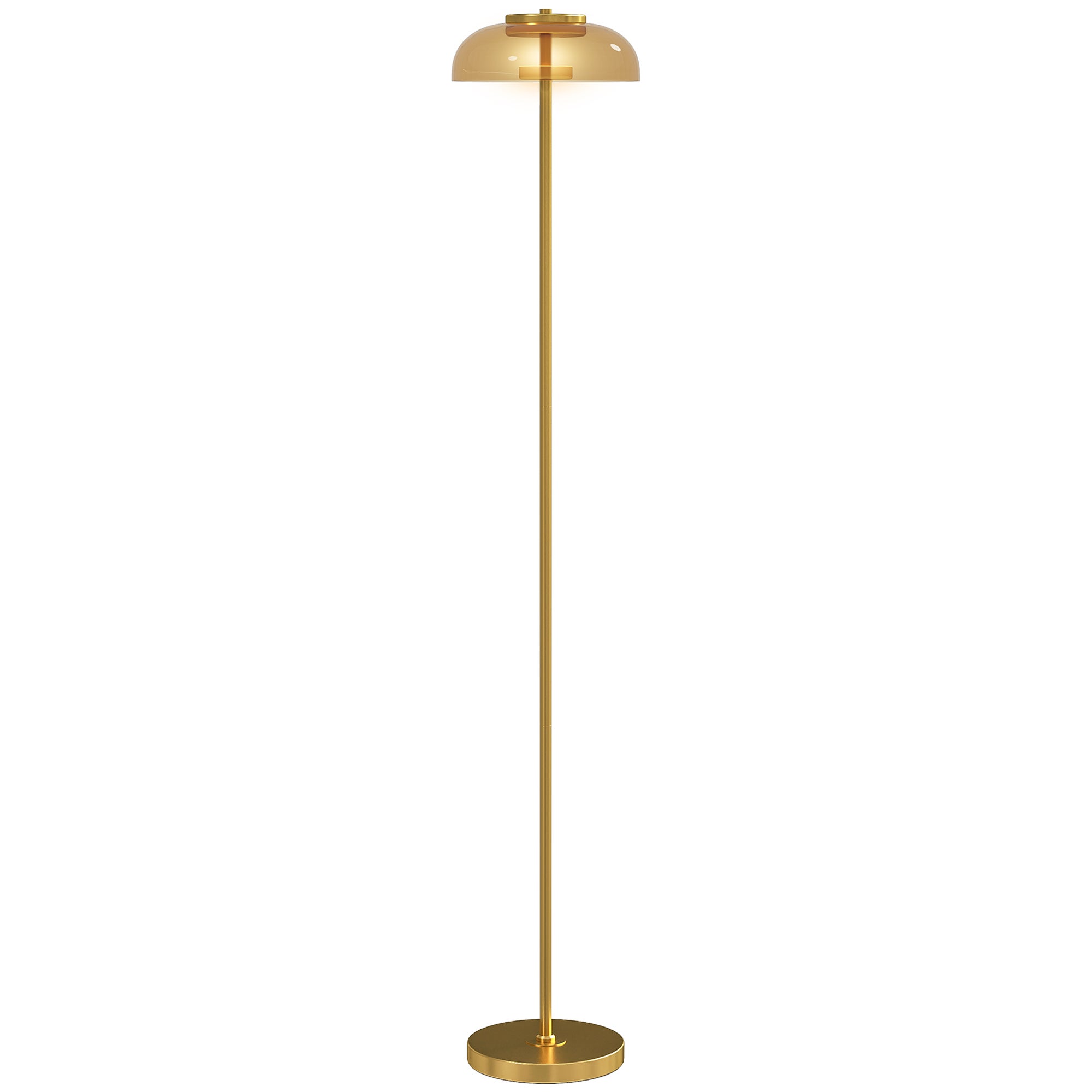 Lampa stojąca LED do salonu, ciepłe białe światło 3000 K, włącznik nożny, 25 x 25 x 134 cm, mosiądz