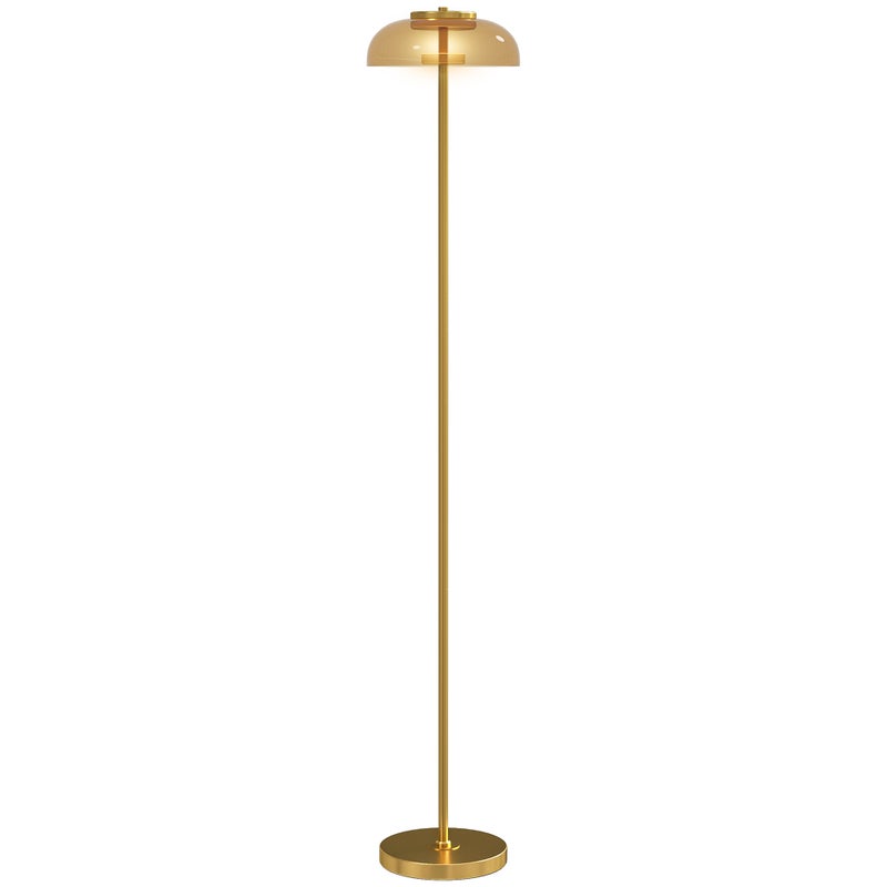 Lampa stojąca LED do salonu, ciepłe białe światło 3000 K, włącznik nożny, 25 x 25 x 134 cm, mosiądz