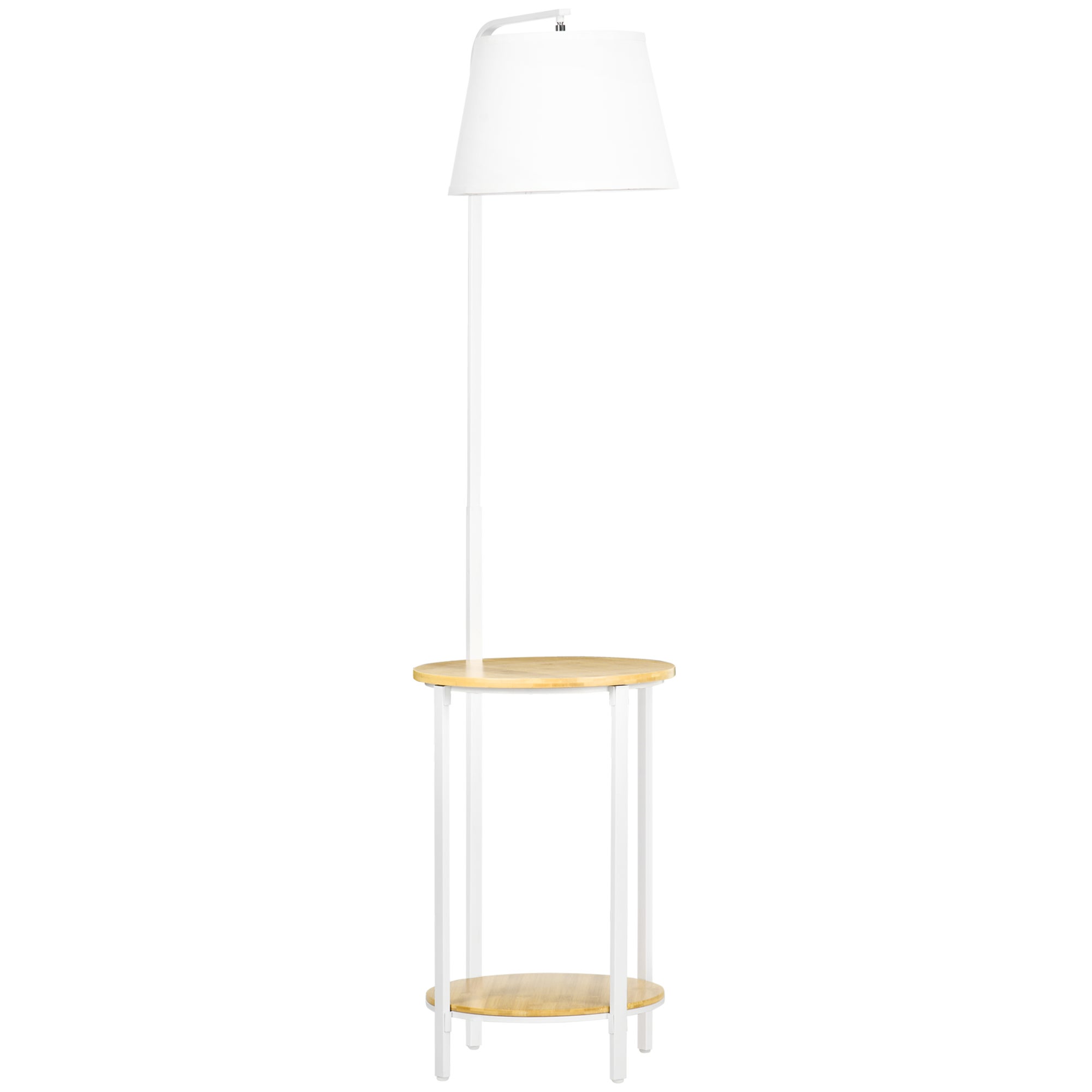 Lampa podłogowa 43 × 39.5 × 162 cm, biały, stal, E27, 40 W, 2 półki, pilot, do salonu i sypialni, dekoracyjne stabilne oświetlenie z abażurem