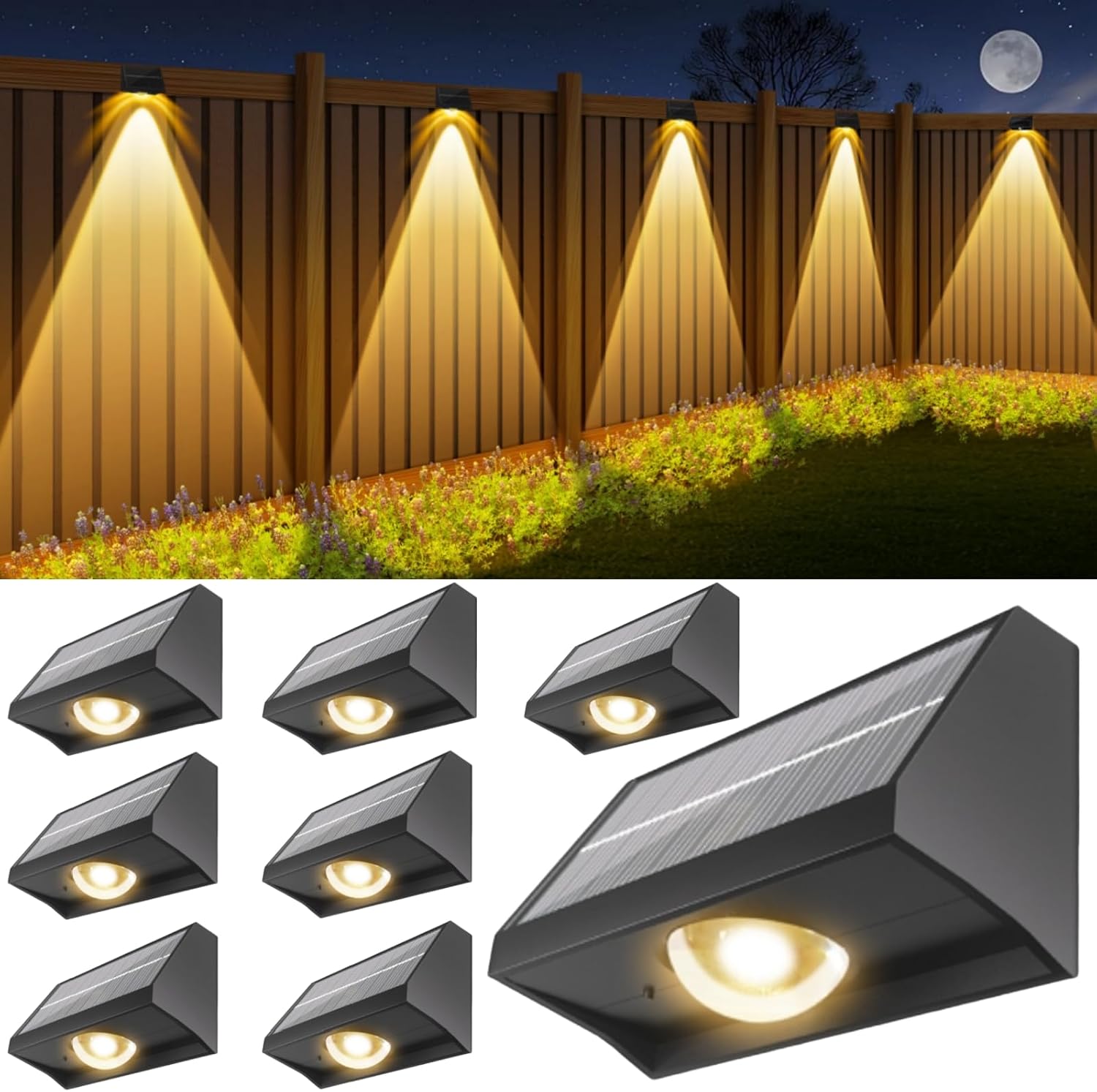 Wodoodporna lampa solarna RGB z 7 trybami, idealna na tarasy i schody zewnętrzne – 8 grup