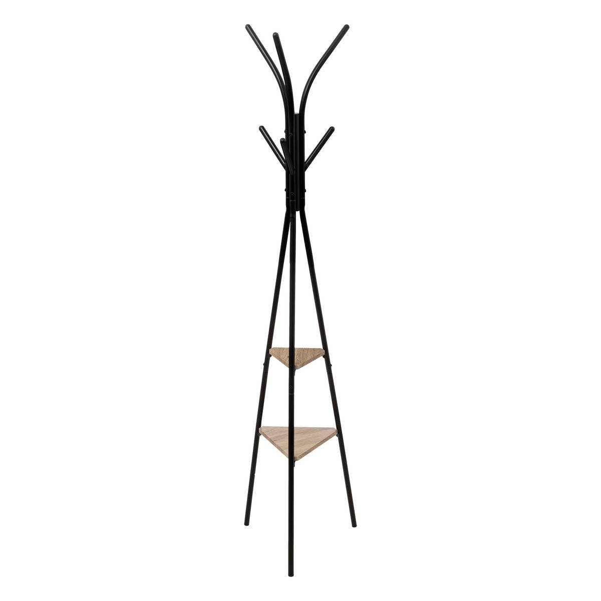 Wieszak na ubrania Jano z 6 wieszakami i 2 półkami, styl industrialny, czarny, 175 cm