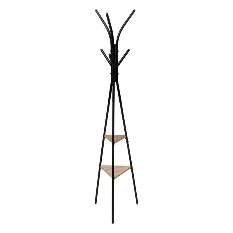 Wieszak na ubrania Jano z 6 wieszakami i 2 półkami, styl industrialny, czarny, 175 cm