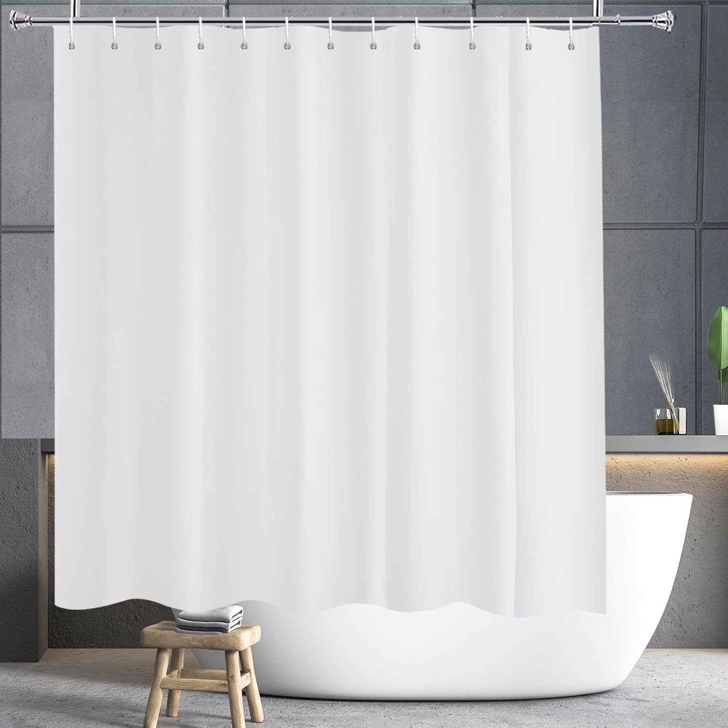 Biała zasłona prysznicowa 180x200, wodoodporna, antypleśniowa, z pętelką do zawieszenia, szerokość 180 x wysokość 200 cm