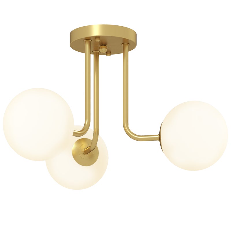 Lampa sufitowa LED 25W, 3-punktowa oprawa sufitowa z oprawkami G9, klosz kulisty, 42 x 42 x 26,5 cm, kolor złoty