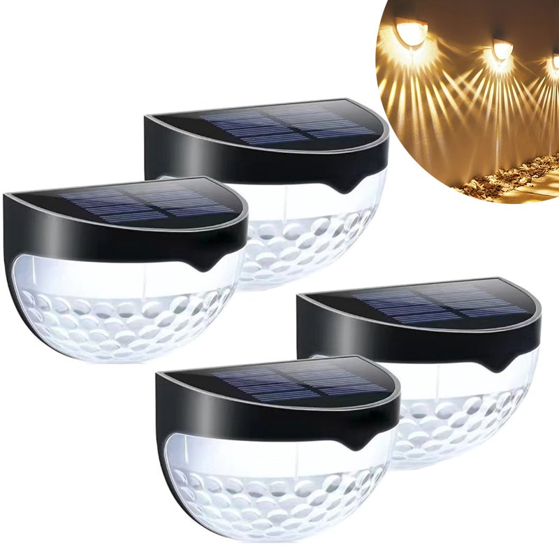 Zestaw 4 solarnych lamp pokładowych, solarnych kinkietów, wodoodporne oświetlenie zewnętrzne, lampa na ogrodzenie, dekoracja ogrodu i świąteczna