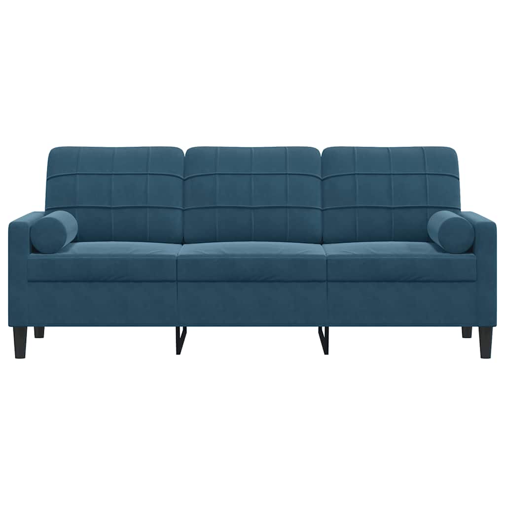 3-osobowa sofa z poduszkami, niebieska, 180 cm, aksamit