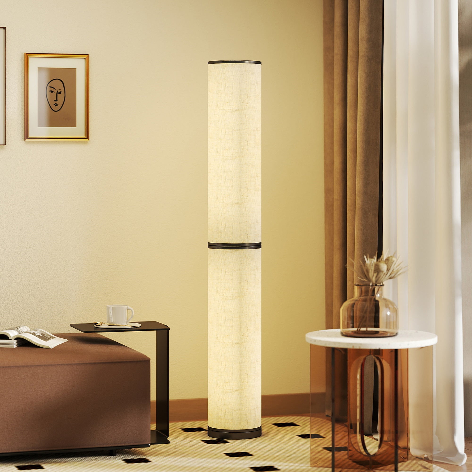Lampa podłogowa LED, lampa podłogowa do salonu z regulacją jasności, pilot magnetyczny, Ø 20 x 135 cm, beżowa