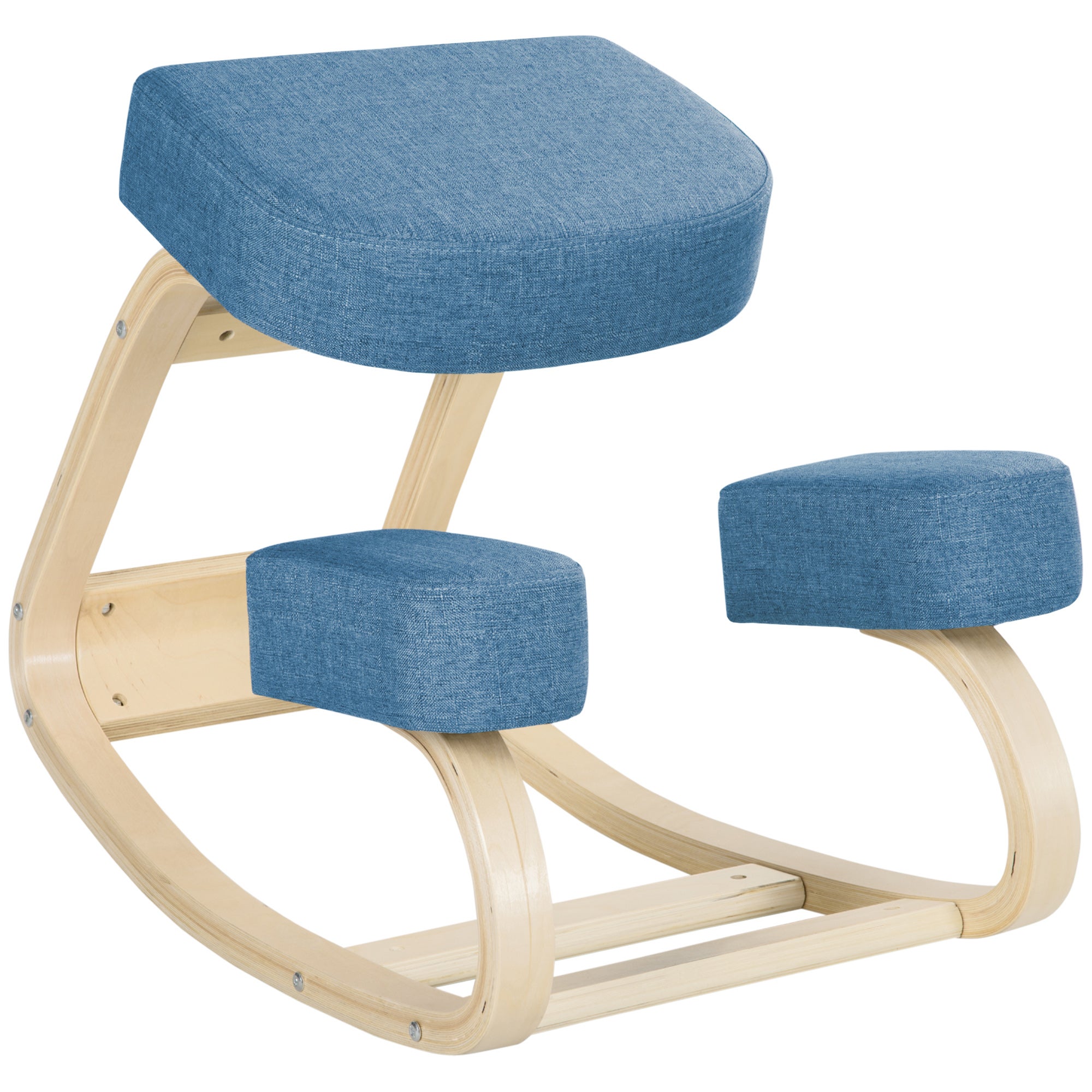 Krzesło klęczące, ergonomiczny stołek, wyściełany stołek dla zdrowej postawy, drewno brzozowe, nośność 120 kg, kolor niebieski