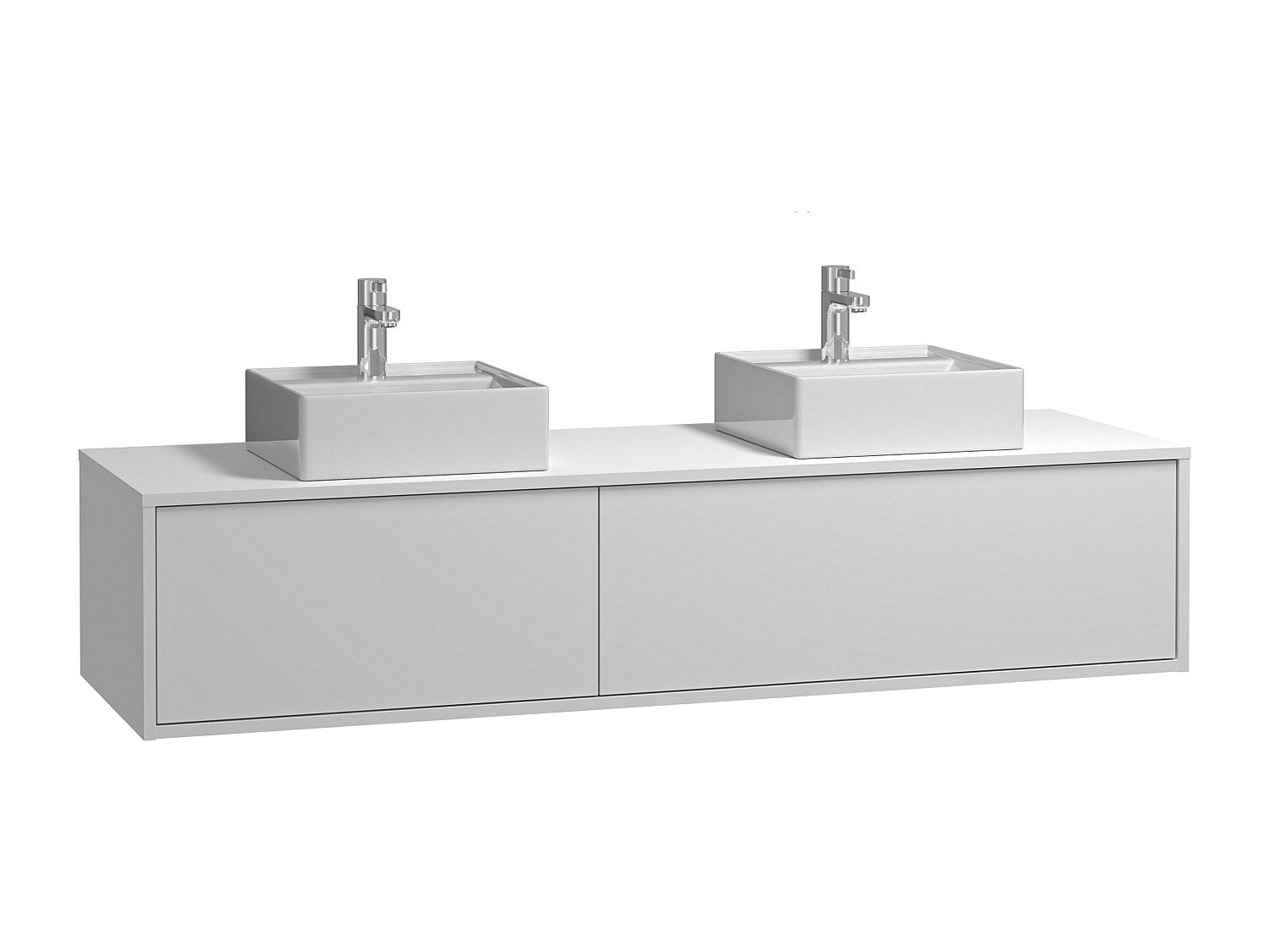 Szafka łazienkowa wisząca biała z dwoma umywalkami - szer. 150 cm - ISAURE II