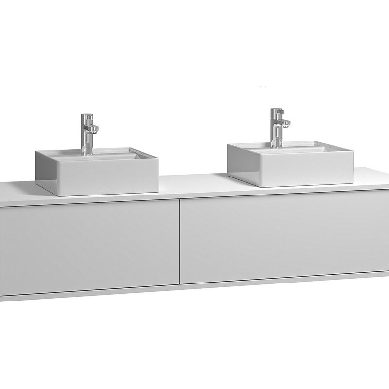 Szafka łazienkowa wisząca biała z dwoma umywalkami - szer. 150 cm - ISAURE II
