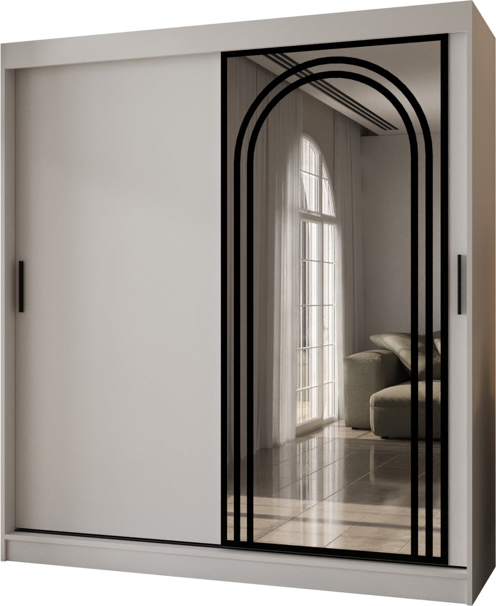 Szafa przesuwna z lustrem VIGO 180 x 62 x 200 biały + u. czarny
