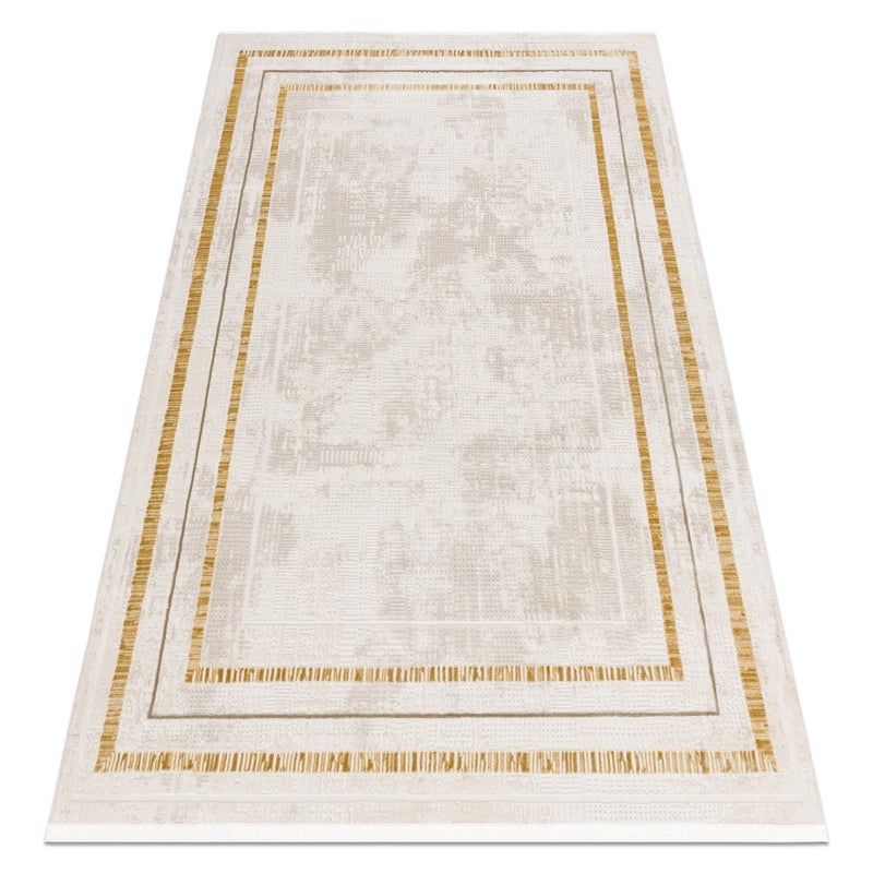 Dywan DUKE 51523 krem / złoty - Ramka, strukturalny, bardzo miękki, frędzle 180x270 cm