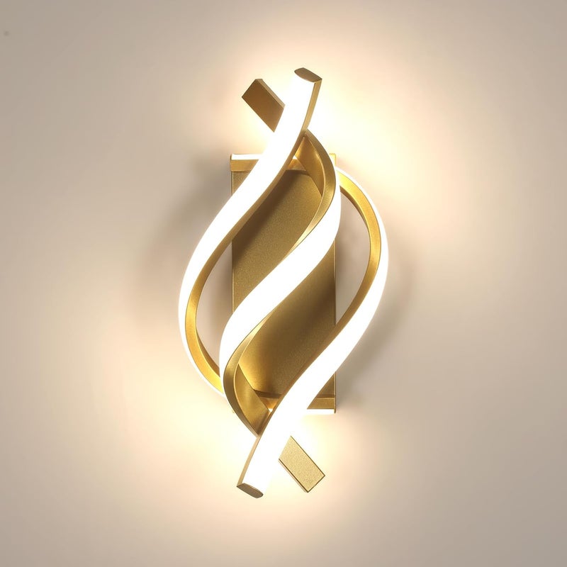 Kinkiet wewnętrzny LED o mocy 22 W i strumieniu świetlnym 2500 lm, nowoczesny złoty design, idealny do sypialni, salonu, przedpokoju, klatki schodo
