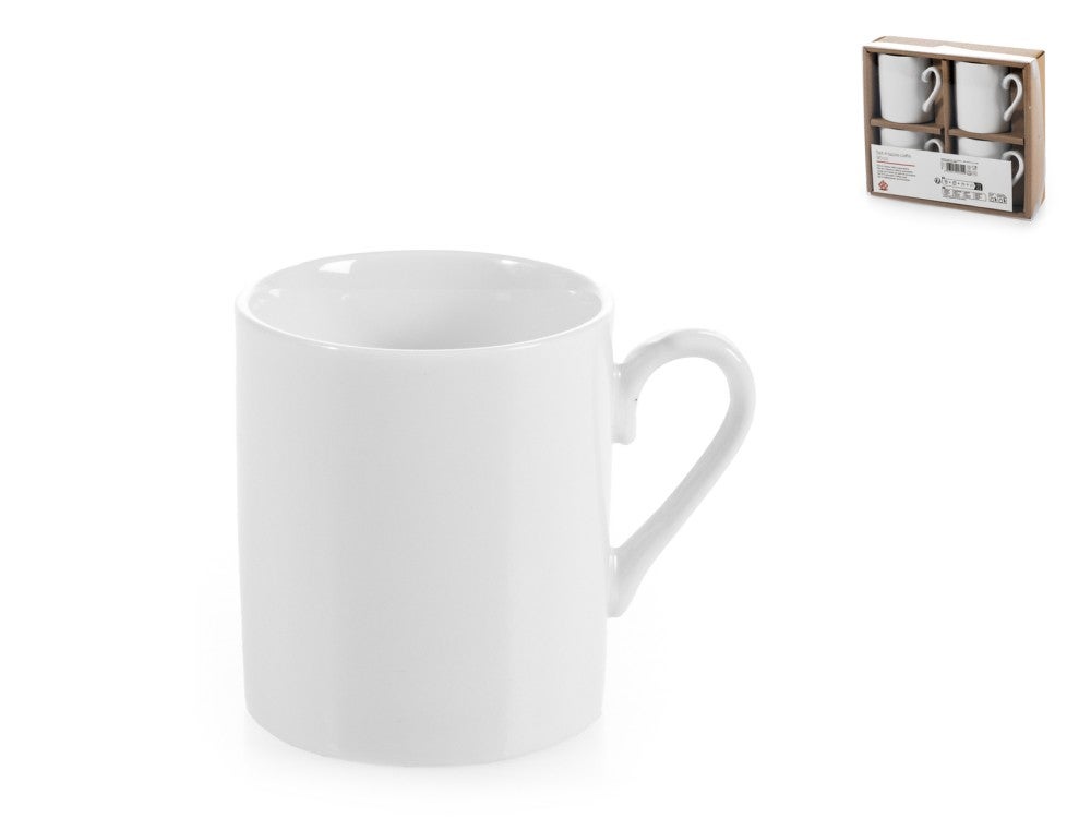 Conjunto de 4 xÃcaras de cafÃ© cilÃndricas de porcelana branca, sem pires, 90 cc.