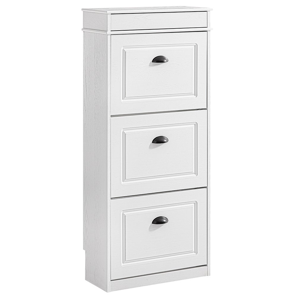 SoBuy Szafka na Buty z 3 Drzwiami Przewracanymi i Szufladą Biały 53x24x118cm FSR94-WG