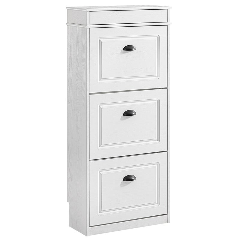 SoBuy Szafka na Buty z 3 Drzwiami Przewracanymi i Szufladą Biały 53x24x118cm FSR94-WG