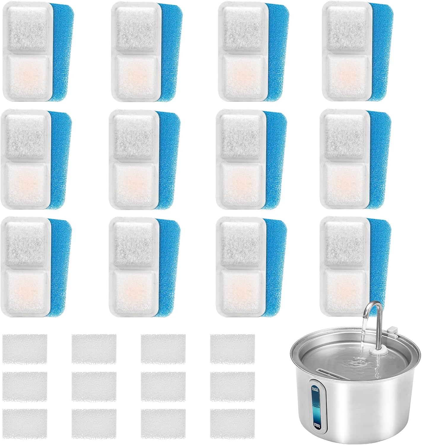 Filtr do fontanny dla kota, wymienny do fontanny 2L INOX, 3-warstwowa filtracja, węgiel i żywica