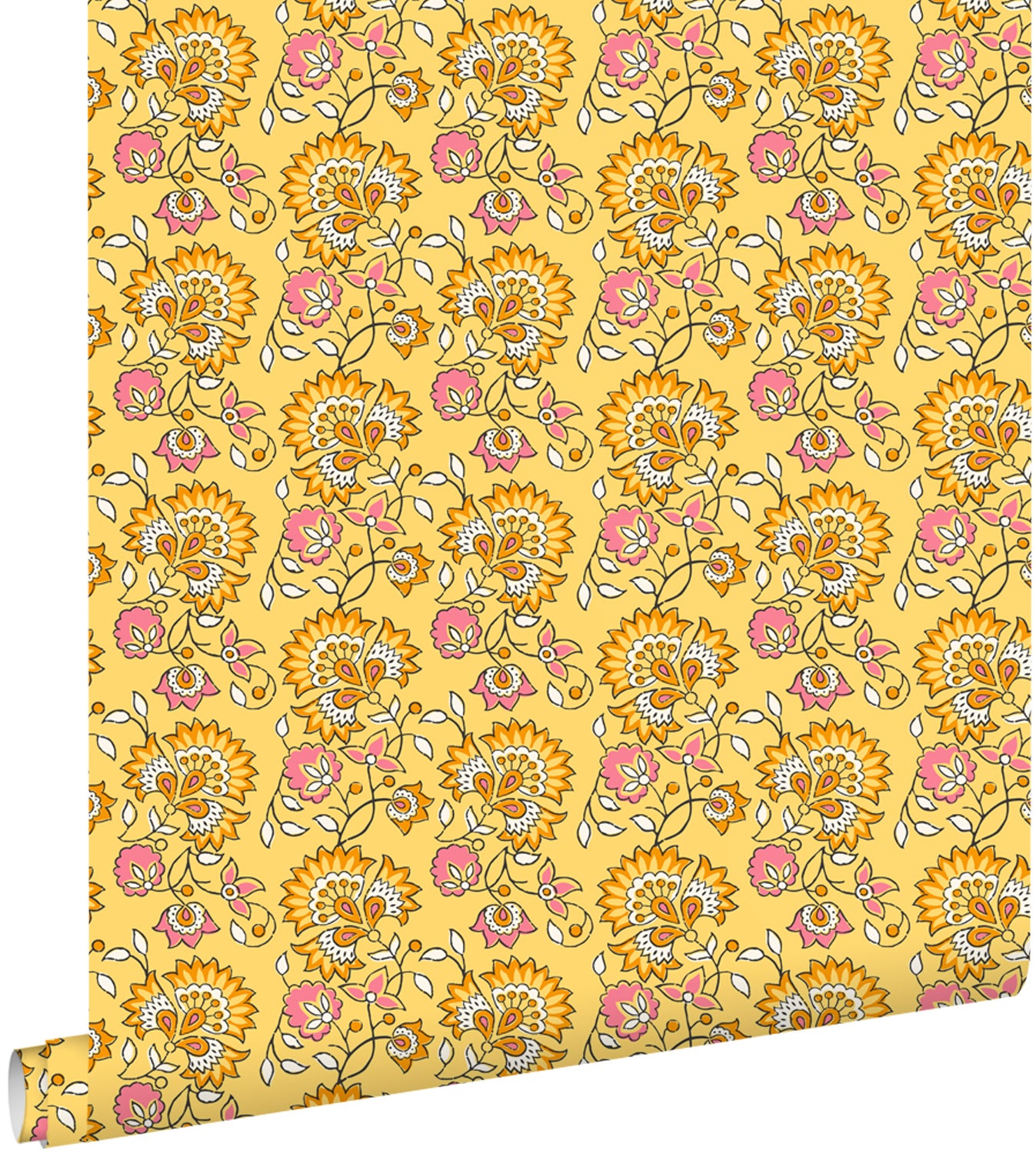 Tapeta zabytkowe kwiaty żółty i różowy - 50 x 900 cm - ESTAHOME