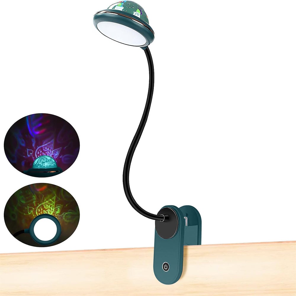 Składana lampka do książki LED, lampki do czytania ze ściemnianiem, z mini lampką projekcyjną, ładowana przez USB lampka nocna, sterowanie dotykowe