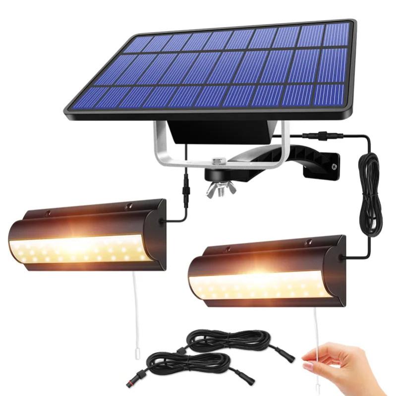 60LED wodoodporna lampa słoneczna z czujnikiem, automatyczne włączanie, podwójna głowica, lampa do ogrodu, ciepła biel