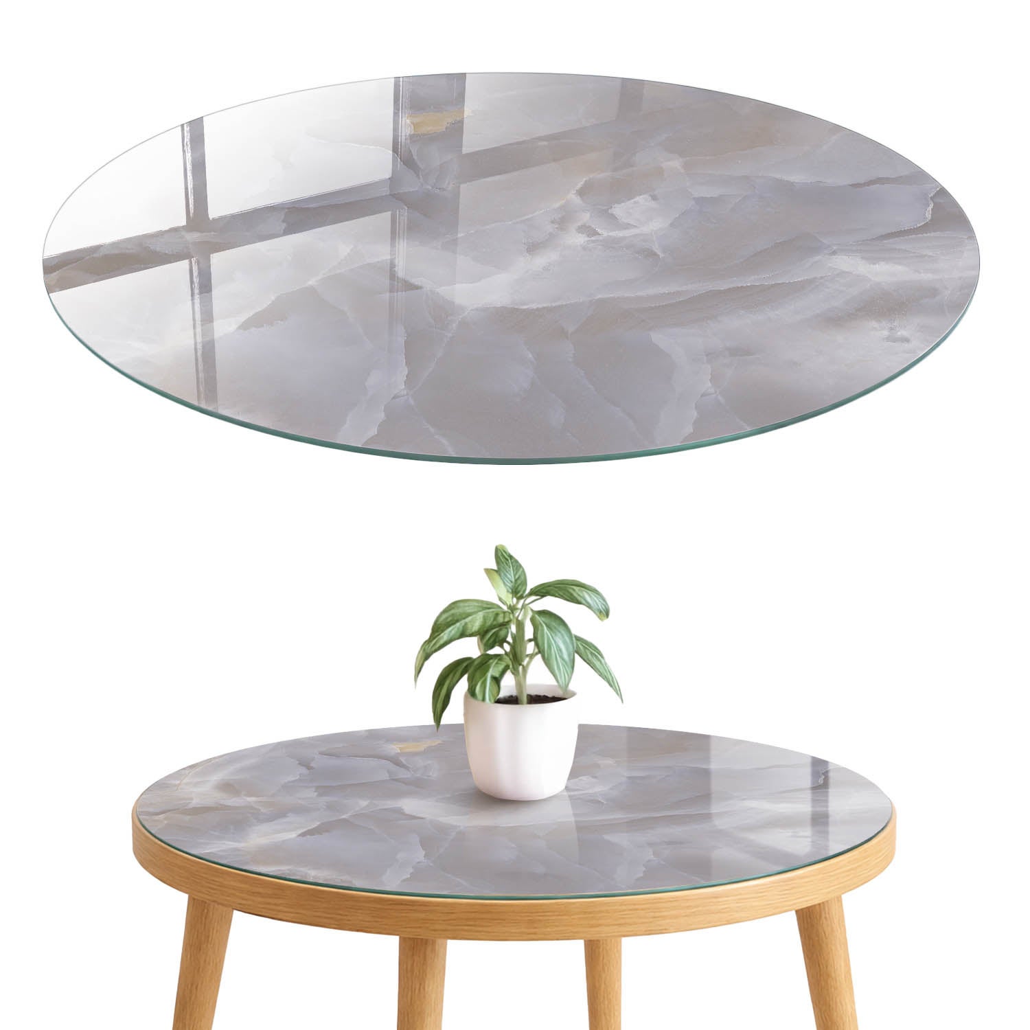 Blat szklany z grafiką i nadrukiem 4 mm - ochrona, dekoracja i metamorfoza mebli fi80 cm Subtelny kamień