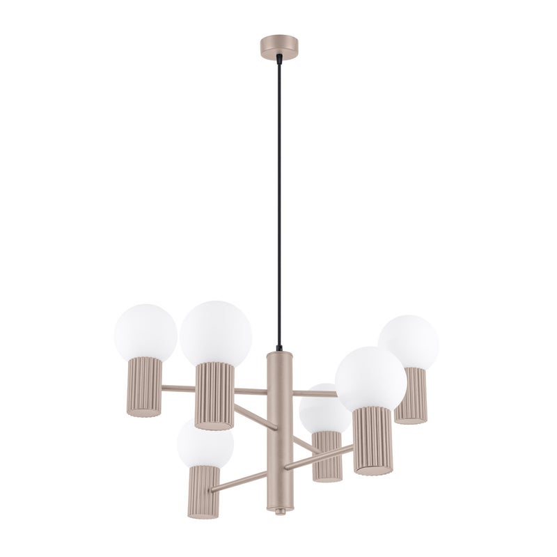 Żyrandol nowoczesny taupe ryflowane korpusy szklane białe kule 6xG9 8W HALO Sollux Lighting