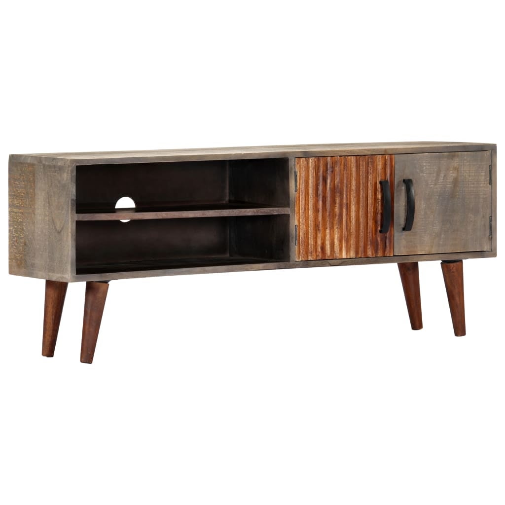 Szafka pod TV, szara, 130x30x46 cm, lite surowe drewno mango