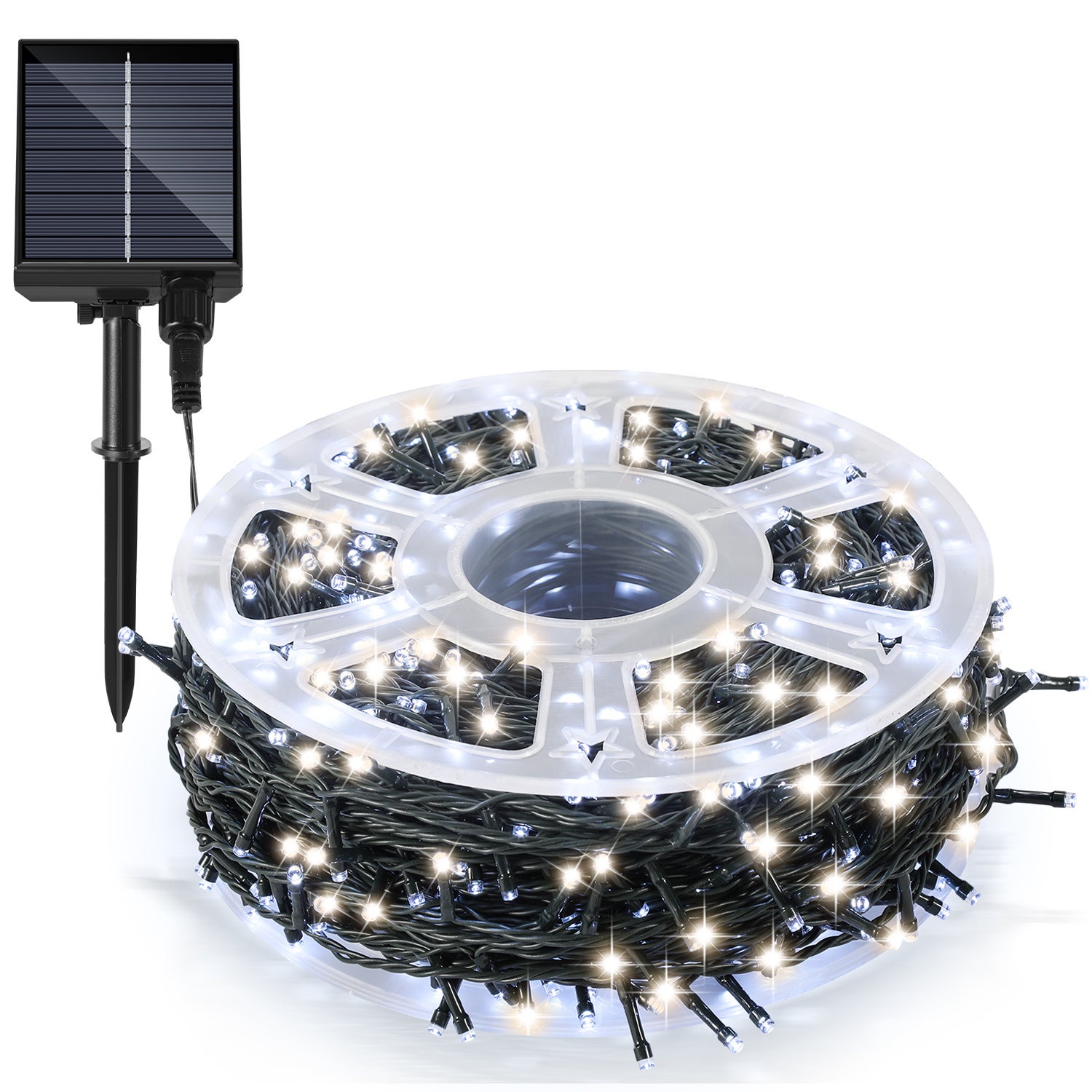 Solarny Łańcuch Świetlny Zewnętrzny, 100 m 1000 LED, Wodoodporny, 8 Trybów, Lampki do Ogrodu, Tarasu, na Wesele, Zimna Biel