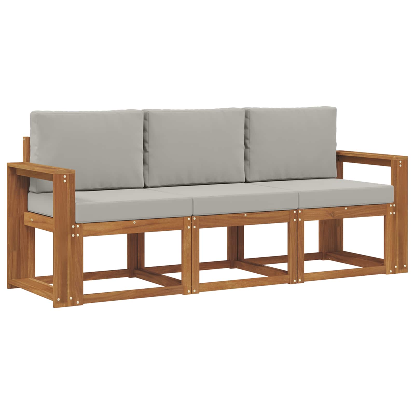 Sofa Ogrodowa Modułowa 3-Osobowa Drewniana z Szarymi Poduszkami na Taras