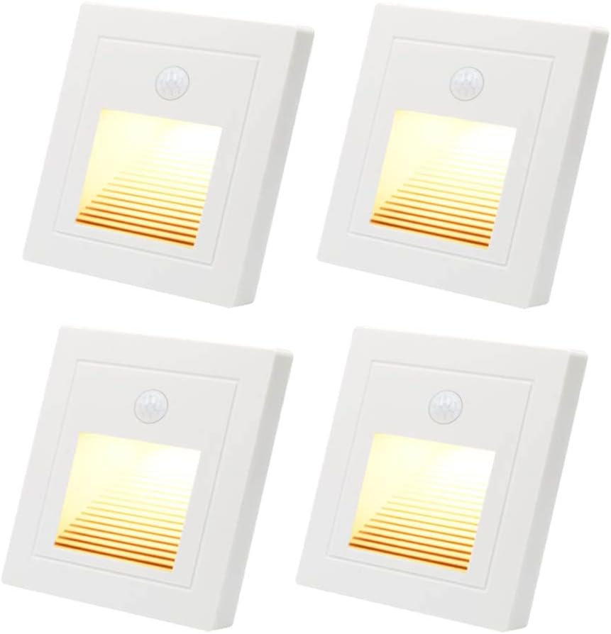 sztuki wpuszczanych reflektorów ściennych LED 1,5 W z czujnikiem ruchu, oświetlenie schodów, oświetlenie stopni, 3000 K, ciepła biel, tworzywo s