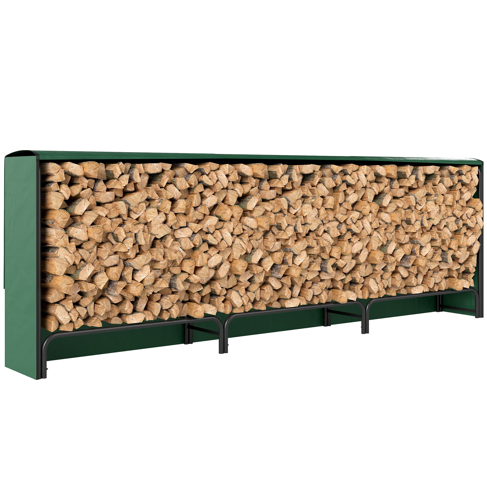Stojak na drewno kominkowe z metalu, z regulacją, z pokrowcem, 300 × 36 × 99 cm, ciemnozielony