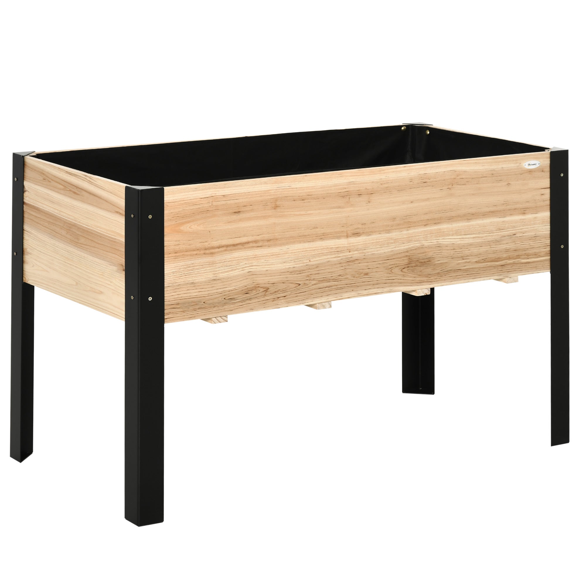 Podwyższona grządka skrzynka na rośliny skrzynka na kwiaty kwiat Doniczka Herb Łóżko z Non-Woven Tkanina Solidny Drewno Stal Nature+Czarny 120 x 60 x