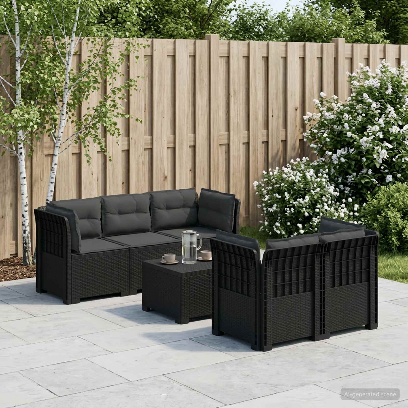 5-osobowa sofa ogrodowa z poduszkami w stylu rattanowym PP vidaXL