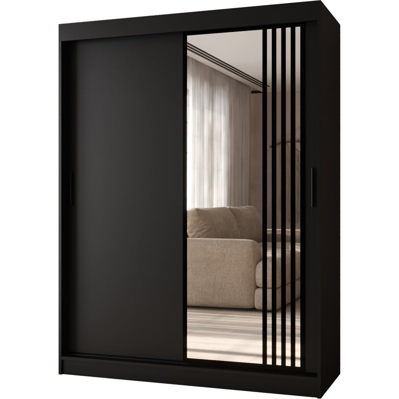 Szafa przesuwna z lustrem GLOSSY 150 x 62 x 200 czarny + u. czarny