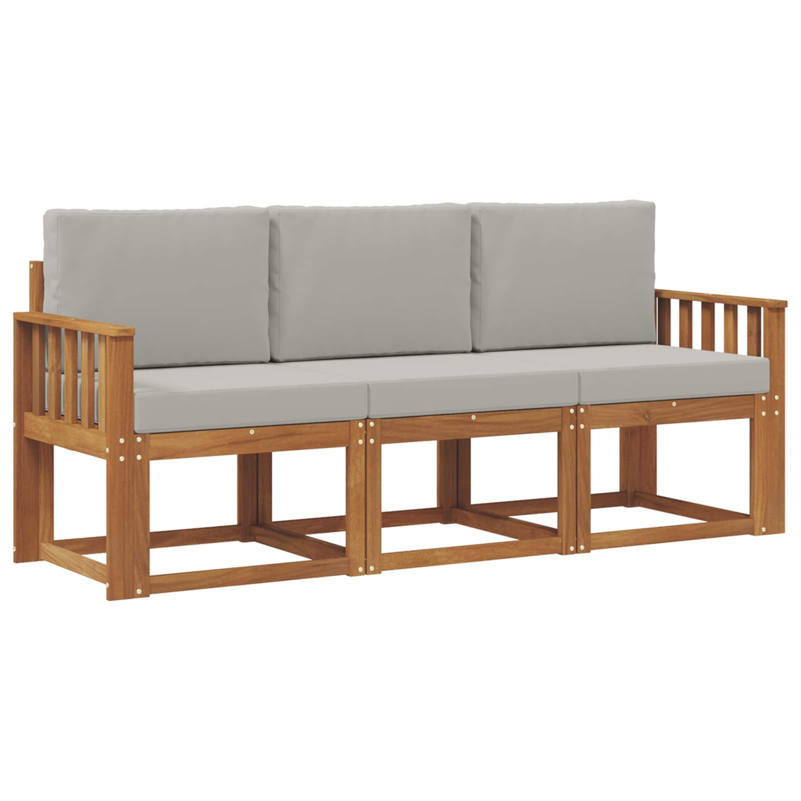 Sofa Ogrodowa Modułowa 3-Osobowa Drewniana z Szarymi Poduszkami na Taras