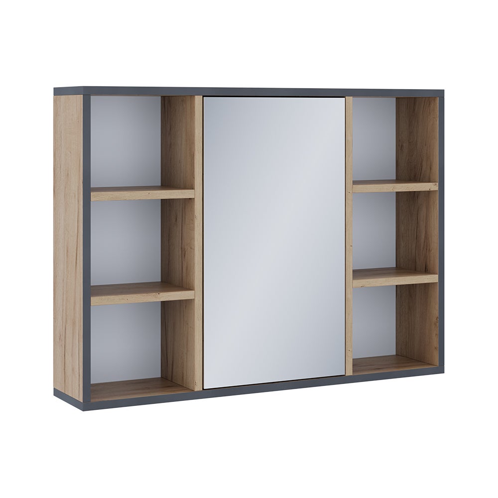 Vicco Szafka z lustrem w łazience Stephan, Złoty dąb energetyczny, 80 x 59.2 cm Z półkami i lustrzanymi drzwiami