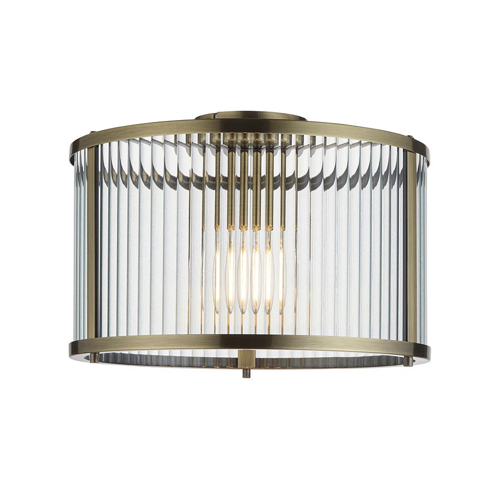 Lampa sufitowa industrialna cylindryczna szklana antyczna mosiężna ryflowana 1xE27 10W RIDGETON Endon
