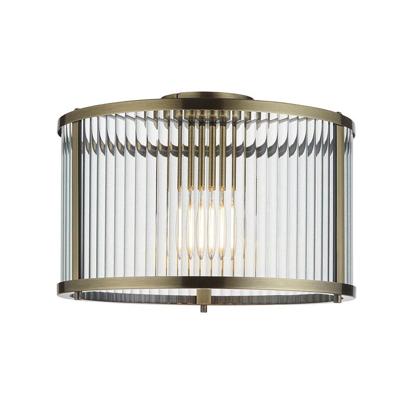 Lampa sufitowa industrialna cylindryczna szklana antyczna mosiężna ryflowana 1xE27 10W RIDGETON Endon