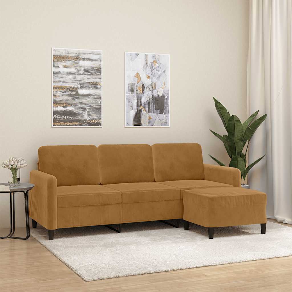 3-osobowa sofa z podnóżkiem, brązowy, 180 cm, aksamit vidaXL