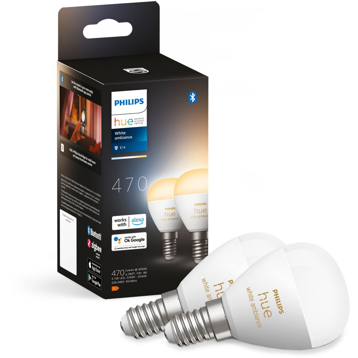 Żarówka inteligentna Philips Hue White Ambiance E14 Luster 2x470lm biały ciepły/zimny