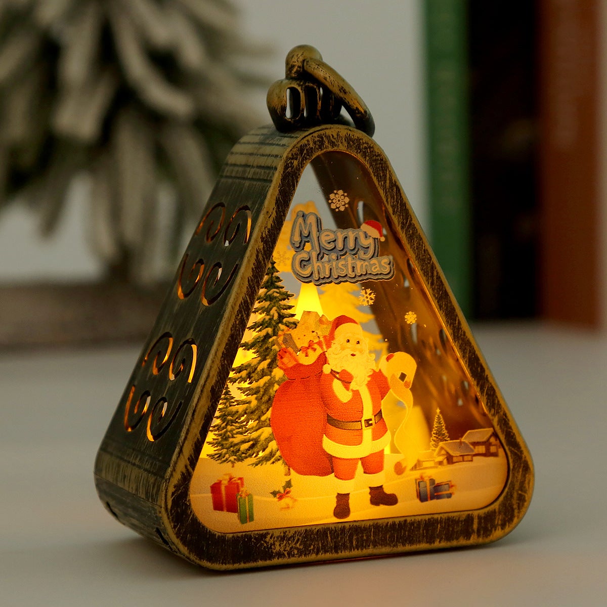 Dekoracje świąteczne, lampka nocna retro, ozdoba na biurko - brąz - motyw staruszka - 2 sztuki.