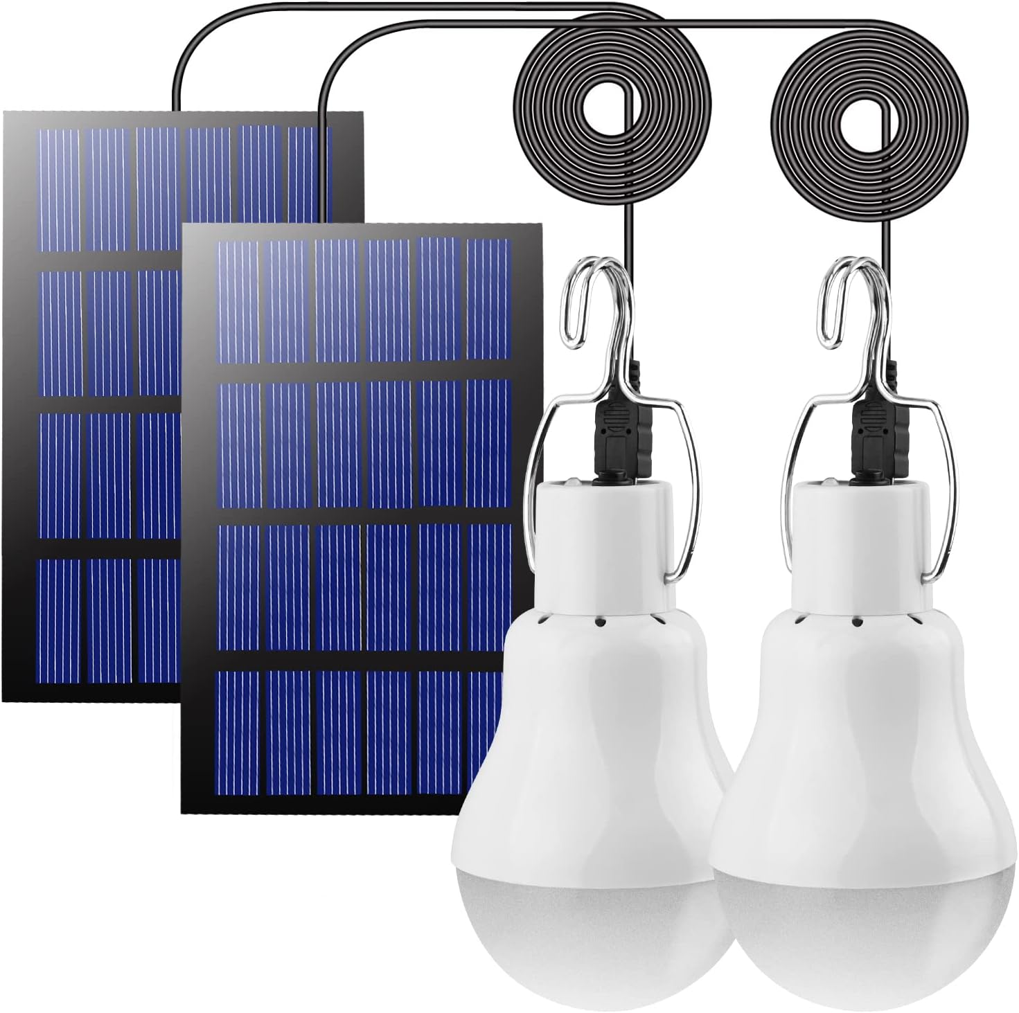 Zestaw 2 lamp solarnych zewnętrznych LED 3W, panel solarny 3m, latarnia kempingowa do namiotu, wędkowania i wędrówek