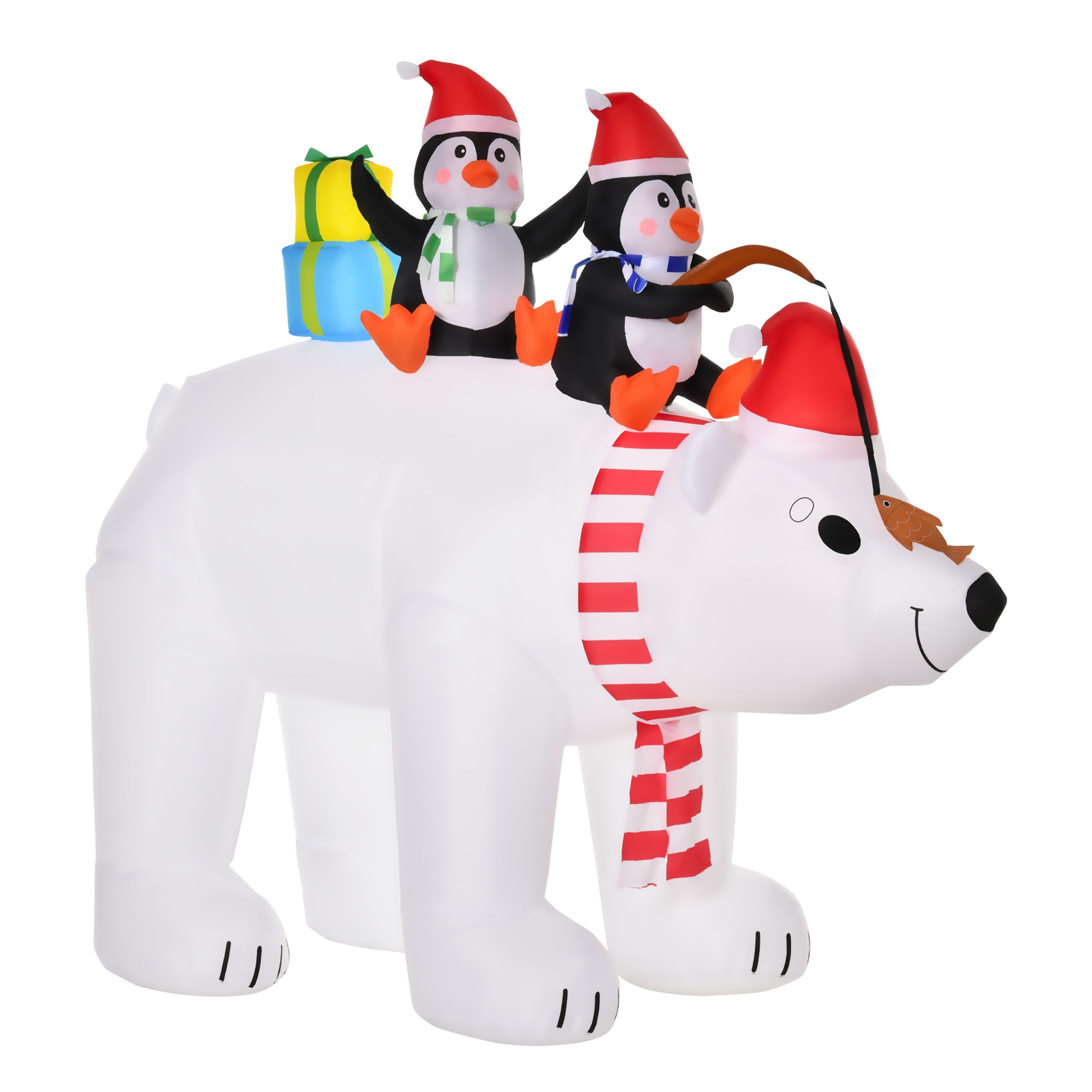Nadmuchiwany świąteczny miś polarny z diodami LED, 206 cm, wodoodporna, nadmuchiwana dekoracja świąteczna z 2 pingwinami