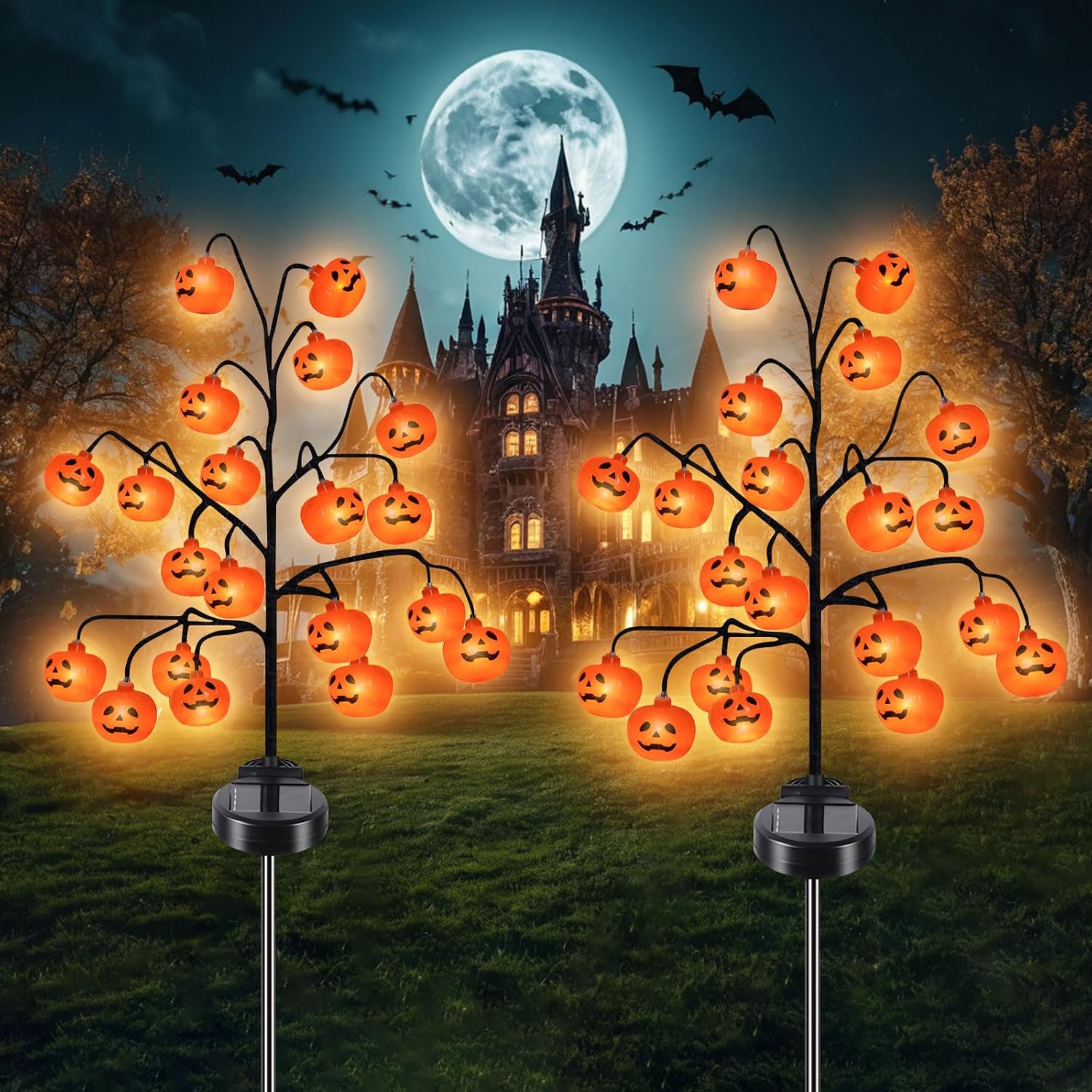 (2 sztuki) 20 lampek LED w kształcie dyni, dekoracje na Halloween w kształcie dyni, wodoodporne lampki na Halloween do dekoracji zewnętrznych i ogrod