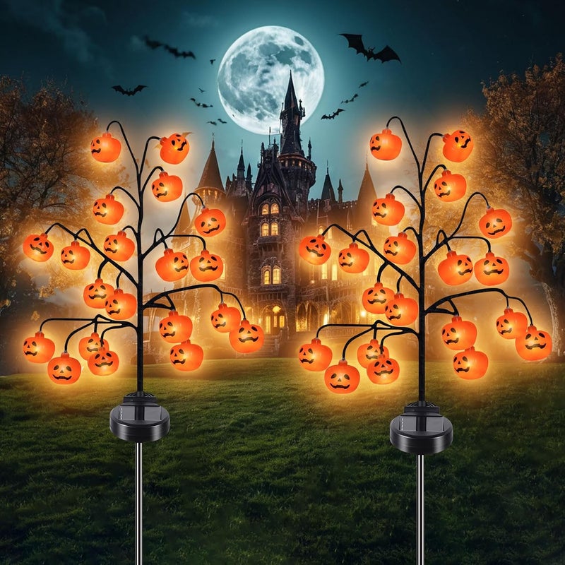 (2 sztuki) 20 lampek LED w kształcie dyni, dekoracje na Halloween w kształcie dyni, wodoodporne lampki na Halloween do dekoracji zewnętrznych i ogrod