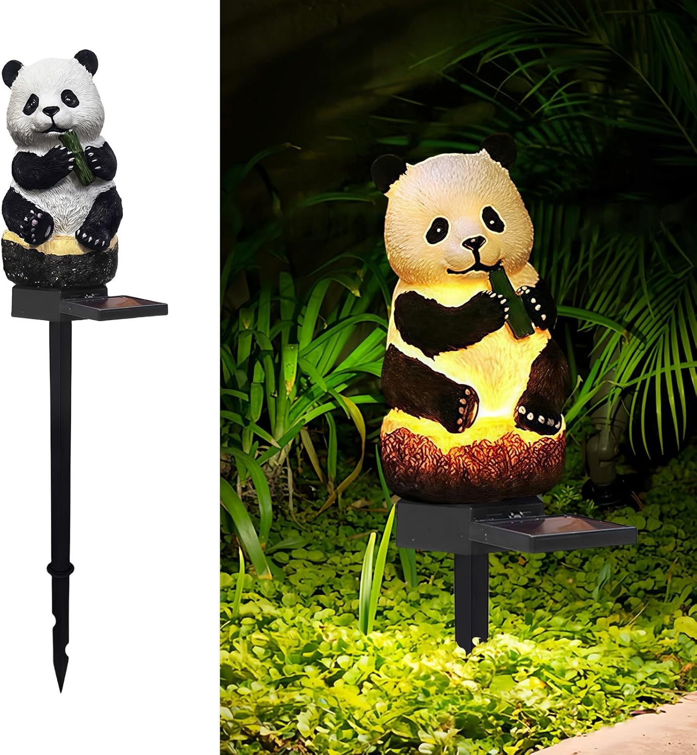 Lampa stojąca w kształcie zwierzęcia zasilana energią słoneczną – wodoodporna lampa ogrodowa LED, figurka ogrodowa, czujnik światła (panda)